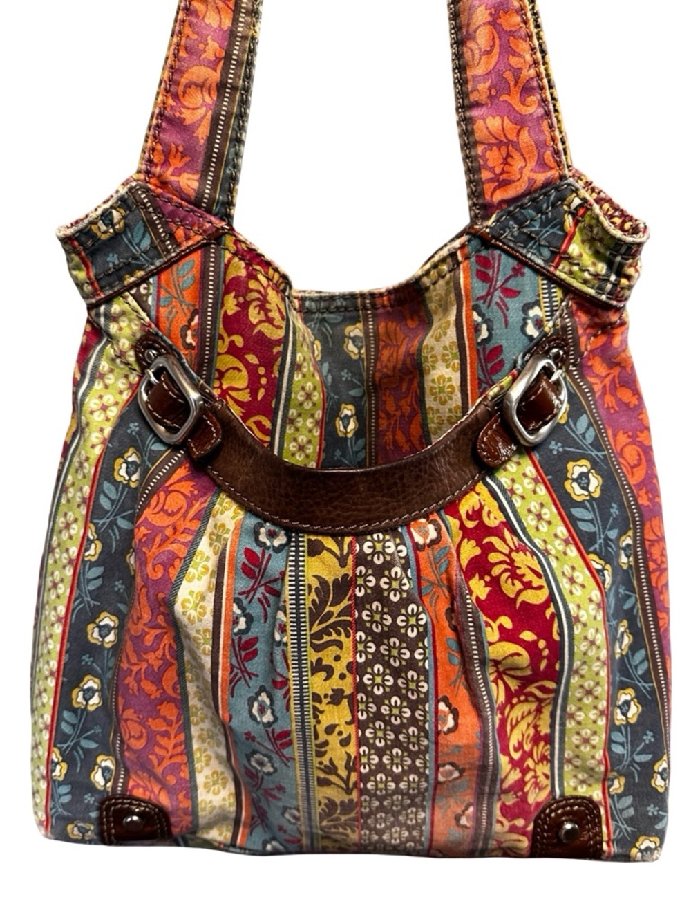 VTG y2k Fossil Patchwork Boho Shoulder Bag Floral Tapestry Purse Hippie Tote